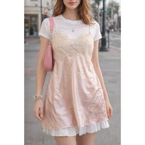 NWT Vtg Deadstock 80s 90s Sears Intimo Amore Pink L Slip Dress Nightie Coquette